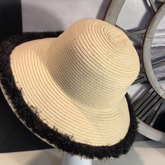 San Diego Hat Company Paper Straw Woven Wide Brim Black Fringe One Size Hat - Picture 5 of 12